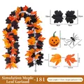 Artificial maple leaf garland with pumpkins for Halloween home decor, 175cm length - Maple Vines - 181