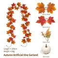 Decorative autumn artificial maple leaf garland with pumpkins and dimensions shown - Maple Vine - 239-2