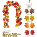 Artificial autumn maple leaf garland with white pumpkins and sunflowers, 200cm - Maple Vine - 247-2