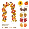 200cm Autumn artificial maple leaf garland decor with pumpkins and sunflowers for home - Maple Vine - 249-1