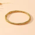 Luxury gold-plated stainless steel bangle with textured beads and cylindrical links - Gold Bead & Textured Column Style (S504)