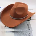 Fashionable brown felt western cowboy hat with a sparkling rhinestone trim detail - Four Row Rhinestone Decor / Cattle Yellow