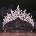Detailed macro shot of an elegant silver bridal tiara with sparkling marquise rhinestones - V-Shape Crystal Princess (06) / Silver