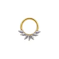 Nahaufnahme goldener Titan-Piercingring mit fünf weißen Zirkonia im Marquise-Schliff - 1.2*8mm / Gold