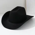 Vue détaillée d'un chapeau de cow-boy western classique en feutre noir à large bord - Noir / M (56-58cm)