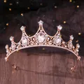 Elegant rose gold bridal tiara with sparkling crystal rhinestones close-up detail - Oval Crystal Princess (03) / Gold