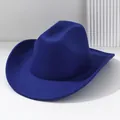 Royal blue wool felt western cowboy hat with minimalist design and wide brim. - M (56-58cm) / Sapphire Blue