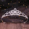 Elegant silver-toned bridal tiara crown featuring intricate rhinestone floral pattern details - Floral Wave Style (08) / Silver