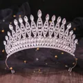 Detailed view of an elegant silver bridal tiara adorned with sparkling clear rhinestones. - Radiant Pointed Style (12) / Silver