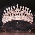 Intricate gold bridal tiara with sparkling marquise and round rhinestones on black lace background - Radiant Pointed Style (12) / Gold