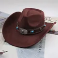Detailed view of a brown western cowboy hat with decorative bull head and turquoise band - Gem Bull Head Decor / Coffee