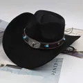 Detailed shot of classic black western cowboy hat with decorative bull head and turquoise - Gem Bull Head Decor / Black