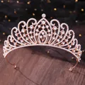 Close-up of elegant rose gold bridal tiara with sparkling crystal rhinestones on wood - Lace Rhinestone Style (11) / Rose Gold