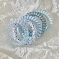 Élégant lot de chouchous spirales style cordon de téléphone bleus et blancs pour femmes - 50#款式 / 5根装 5.5cm / 蓝色海盐薄荷
