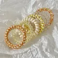 Élastiques à cheveux spirales avec motifs d'étoiles et pois, couleurs variées - Style 3 / 6根装 5.5cm / Jaune Fromage