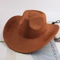 Classic brown faux suede western cowboy hat with curved brim and drawstring - Simple Style / Cowhair Yellow