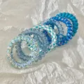 Lot de chouchous spirales bleu et blanc avec motifs étoiles et points pour femmes - Style 1 / 6根装 6cm / 奶糖蓝