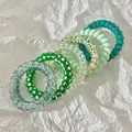 Set di elastici per capelli a spirale verdi con pois e motivi a stella eleganti - 5# Verde Ciano Set da 6