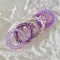 Lot de chouchous spirales violets assortis avec motifs d'étoiles et de points pour femme. - Style 2 / 6根装 5.5cm / Violet Taro
