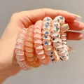 Lot de chouchous spirales élégants style cordon de téléphone avec motifs fleurs et cœurs - Style 6 / 5件套 5.5cm / Rose
