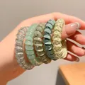 Lot d'élastiques à cheveux spirales type cordon de téléphone en vert et damier jaune - Style 1 / 5件套 5.5cm / Vert