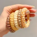 Chouchous spirales élastiques aux tons neutres avec un design de fil de téléphone - Style 2 / 5件套 5.5cm / Jaune