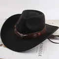 Classic black Western cowboy hat featuring a brown band with metallic bull head logo - Leather Strap With Bull Head / Black