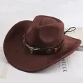 Classic brown western cowboy hat featuring metal bull head logo and leather band strap - Leather Strap With Bull Head / Coffee