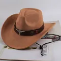 Classic brown western cowboy hat with bull head ornament and adjustable chin strap - Leather Strap With Bull Head / Deep Beige