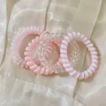 Lot de 4 élastiques à cheveux spirales roses et transparents, design fil de téléphone. - Style 2 / 4件套 5.5cm / 亮淡粉透明色