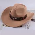 Classic tan Western cowboy hat featuring a leather band and metal bull head emblem. - Leather Strap With Bull Head / Light Beige