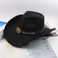 Classic black felt western cowboy hat with vintage bull head buckle and leather band - Paper Rope Bull Head Style / Black