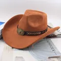 Classic brown western cowboy hat with bull head emblem and rolled brim - Paper Rope Bull Head Style / Cattle Yellow