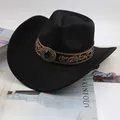 Classic black felt western cowboy hat with decorative embroidered gemstone band for unisex - Single Eye Buckle Style / Black