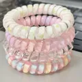 Lot de 4 élastiques spirales pastel pour cheveux avec motifs fleurs et irisés - Style 8 / 四件套 约 6cm / Rose Pêche