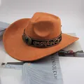 Classic brown suede western cowboy hat with decorative embroidered bead band and gem - Single Eye Buckle Style / Cattle Yellow