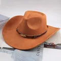 Classic tan suede western cowboy hat featuring a decorative beaded band with feather - Leaf Buckle Style / Cattle Yellow