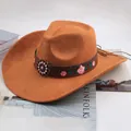 Orange suede western cowboy hat with floral embroidered band on Kinfolk magazine - Rose Embroidered Style / Cattle Yellow