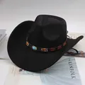 Classic black western cowboy hat featuring a curved brim and turquoise bead band - Two Beads Style / Black