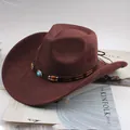 Dark brown suede Western cowboy hat with stylish beaded turquoise decorative band - Two Beads Style / Coffee
