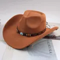 Classic brown western cowboy hat with decorative beaded turquoise band for outdoors - Two Beads Style / Cattle Yellow