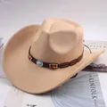 Stylish tan western cowboy hat featuring a classic decorative beaded band and wide brim - Two Beads Style / Light Beige