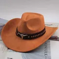 Classic tan suede western cowboy hat featuring a curved brim and silver bull head logo - 30 Rhinestones Decor Style / Cattle Yellow