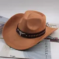 Classic tan western cowboy hat with decorative bull head ornament and silver studs - 30 Rhinestones Decor Style / Deep Beige