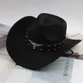 Classic black Western cowboy hat featuring a silver bull head emblem and studded leather band - Studded Bull Head Decoration Style / Black