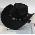 Classic black western cowboy hat featuring a leather band with silver metal conchos - Circular Stud Decor Style / Black