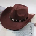 Classic brown suede western cowboy hat featuring a silver studded leather decorative band - Circular Stud Decor Style / Coffee