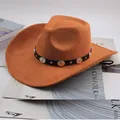 Classic brown western cowboy hat featuring a black band with ornate silver medallions. - Circular Stud Decor Style / Cattle Yellow