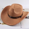 Vintage brown suede western cowboy hat featuring a silver bull head skull metal ornament - Small Bull Head Style / Deep Beige