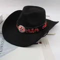 Classic black western cowboy hat featuring red floral embroidery band and curved brim design - Red Flower Embroidery Style / Black